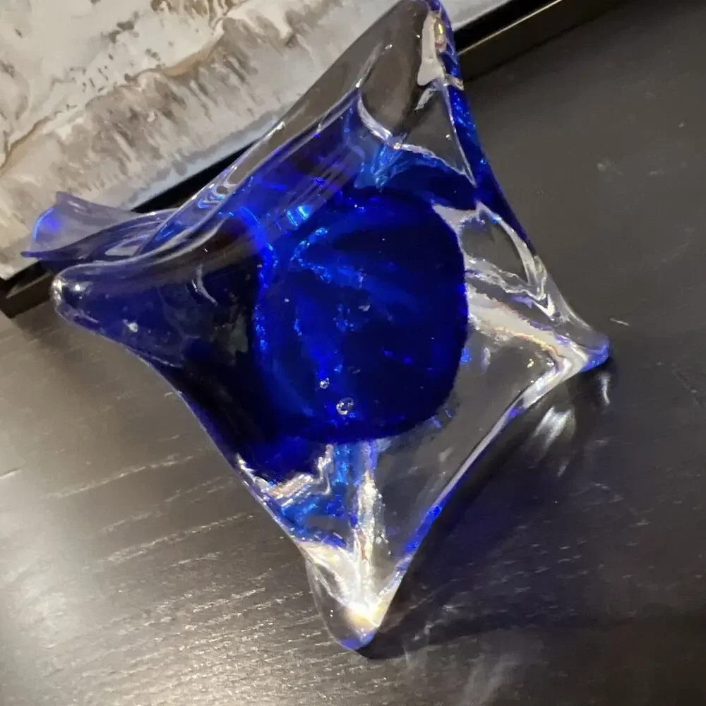 Vintage Cobalt Blue Glass Tall Vase 13.5”